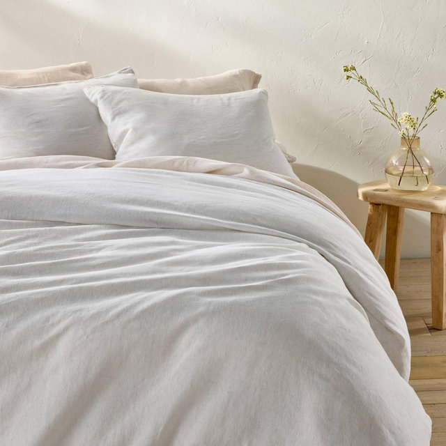 Full/Queen Linen Duvet Set Light Gray - Casaluna™