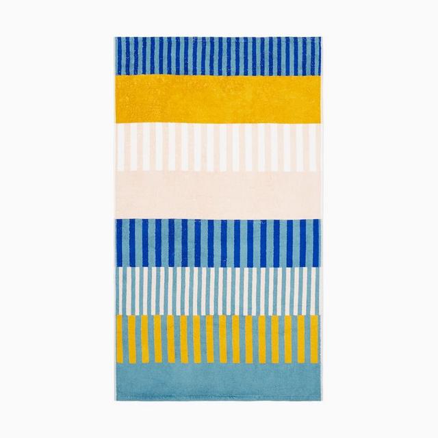 Organic Collage Stripe Beach Towel, Lagoon, 40"x70"