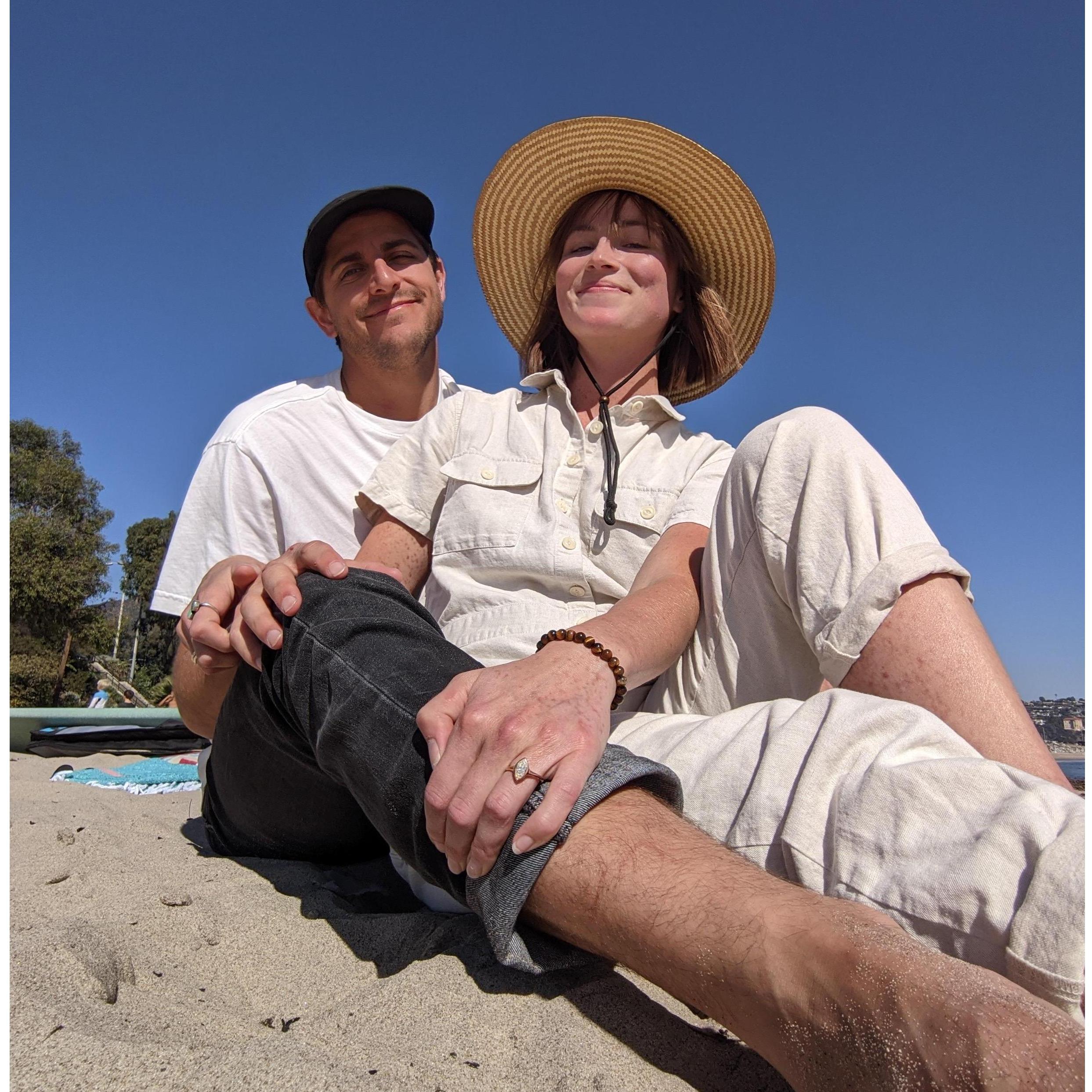 We’re engaged! Topanga beach, October 2020