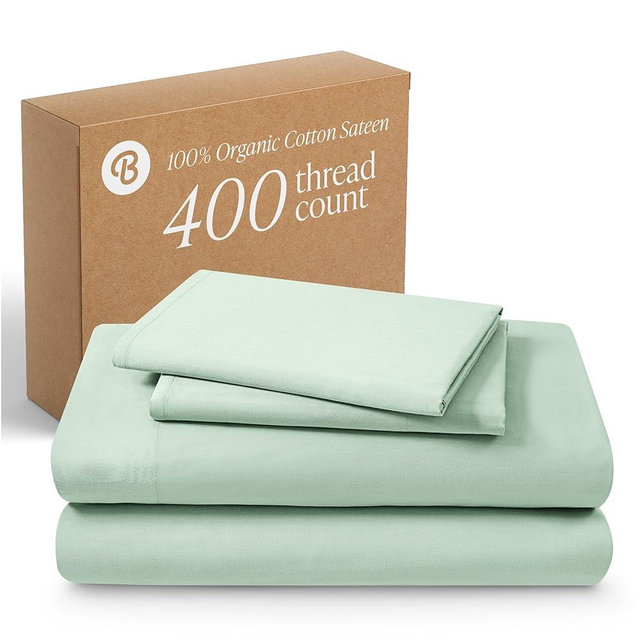 Bare Home 100% Organic Cotton King Sheet Set - 400 Thread Count - Smooth Sateen Weave - Breathable & Cooling - Hotel Luxury Set - Deep Pocket Bed Sheets (King, Willow)