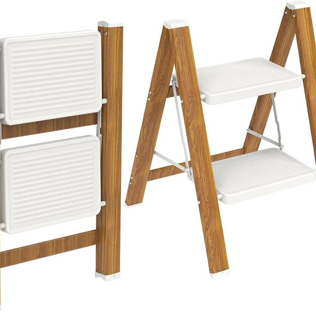 HBTower Step Ladder,Lightweight Aluminum Folding Step Stool with Anti-Slip Wide Pedal,330lbs Capacity Step Ladder for Household,Kitchen,Office - WhiteWoodgrain