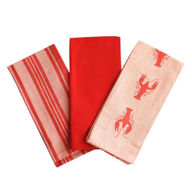 Kitchen Dish Towel by F.E.D, Extra Large Tea Towel in 3 Colours, 100% Professional Cotton, Machine Washable Fabric (Set/Pack of 3) (Red Lobster)