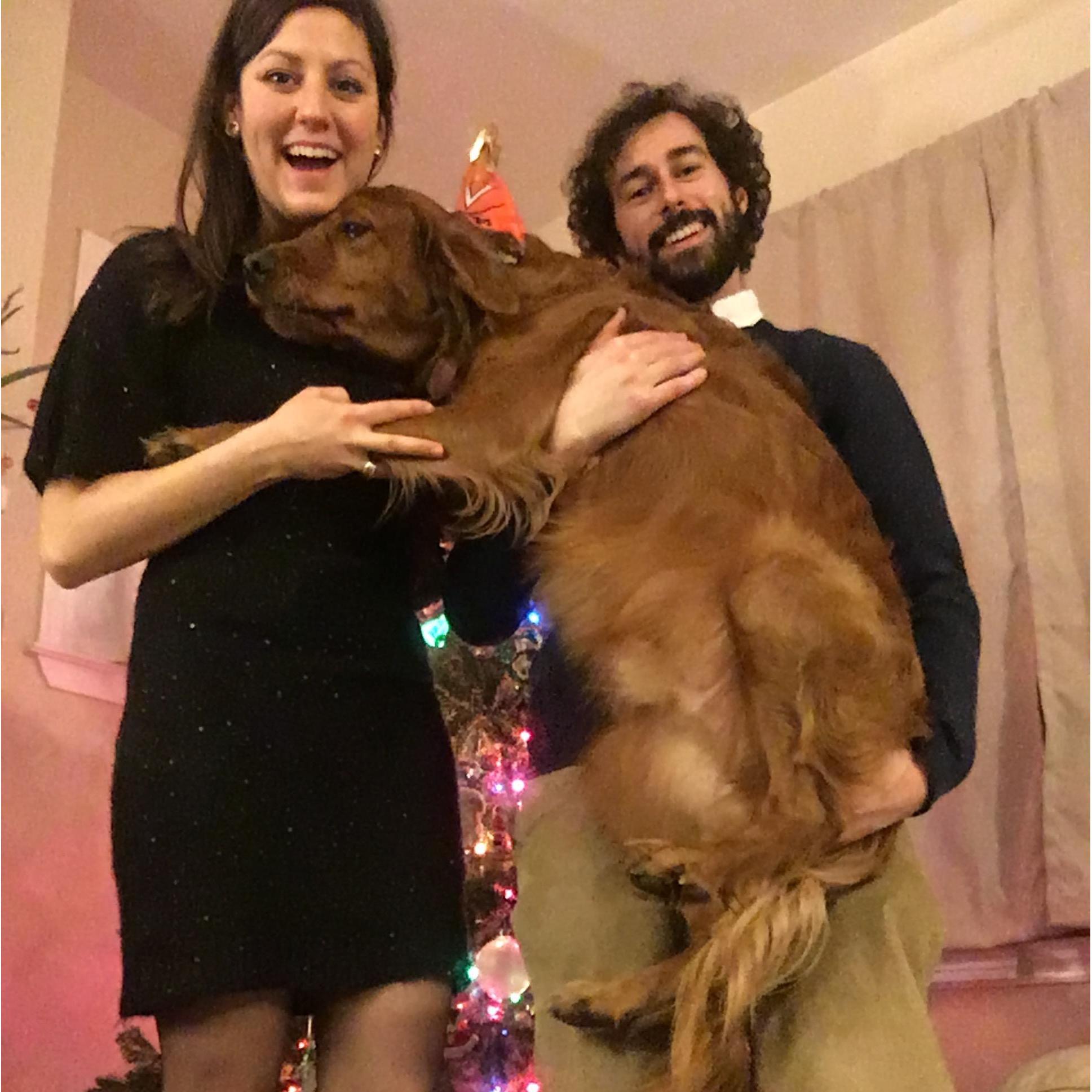 Family photo in front of our tree