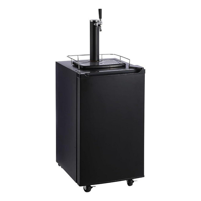 Single-Tap Kegerator with Chrome Guard and Drip Tray, Automatic Defrost, Versatile Setup - Full Size Keg Refrigerator, Stainless Steel, Black
