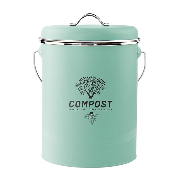 Kitchen Countertop Compost Bin, Odor Resistant Indoor Compost Bin with Lid and Charcoal Filter, Rust Resistant Coated Compost Bucket, Compost Container, Mint