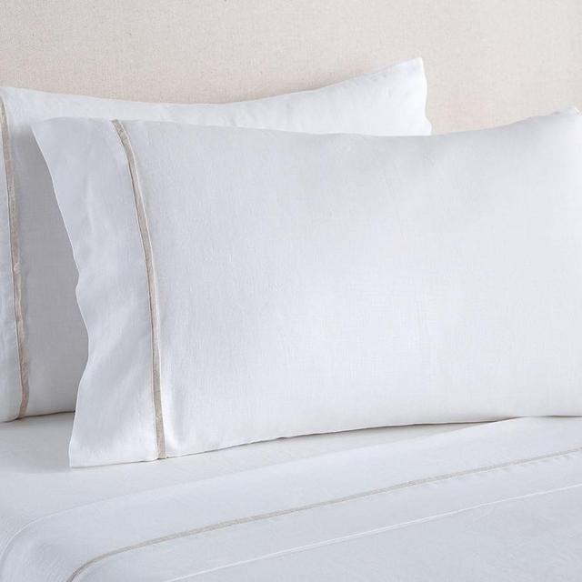 White/Natural Belgian Linen Contrast Flange Sheet Set, King