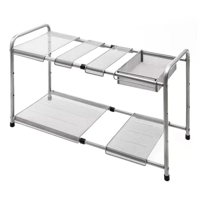 Squared Away™ 2-Tier Metal Mesh Expandable Under-the-Sink Storage Shelf in Matte Nickel
