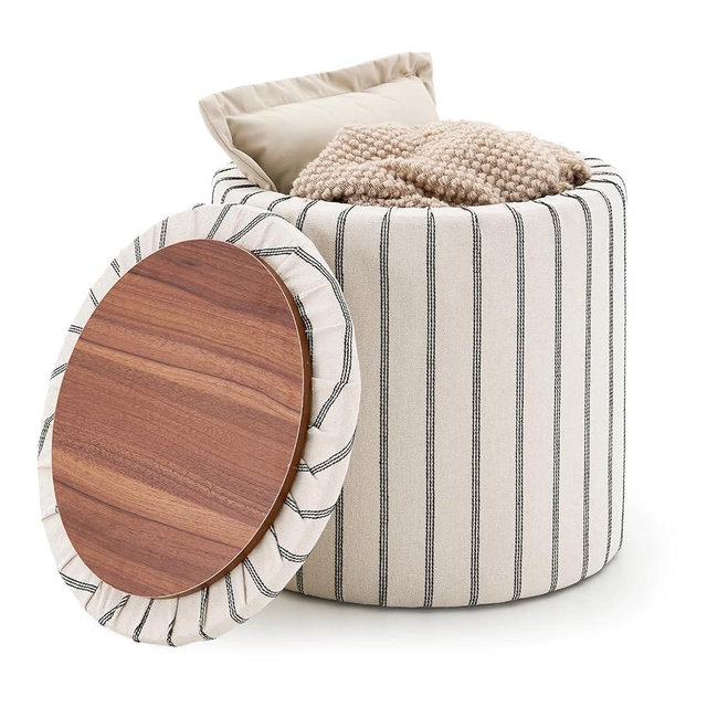 Wimarsbon 18inch Storage Ottoman with Detachable Tray, Mid Century Large Capacity Oversized Ottomans, Multifunctional Small Center End Tables, Suitable for Modern Home Styles (Round)
