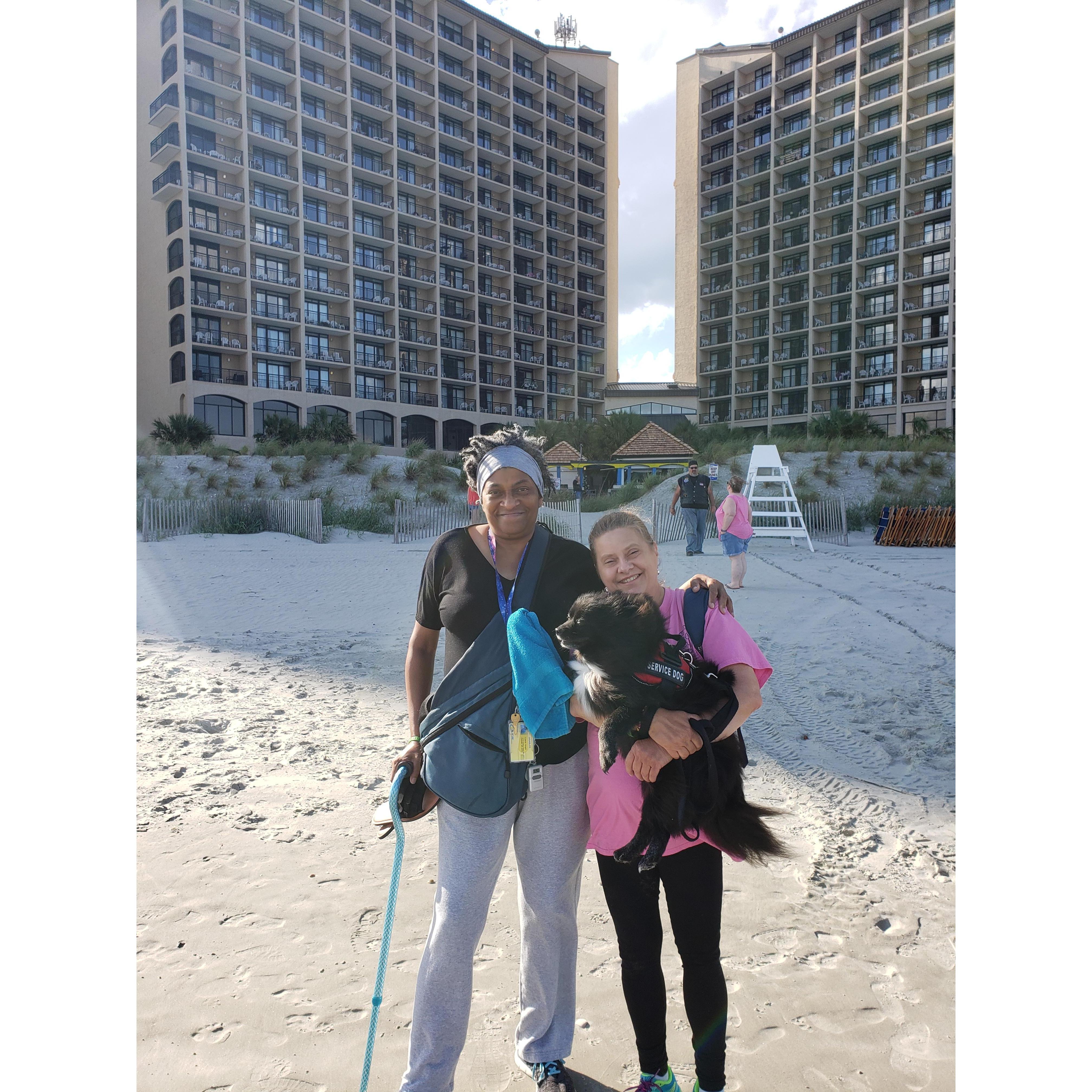 Cyteria and me with our sweet Sasha at Beach Cove Resort, one of our favorite places on God's green earth!