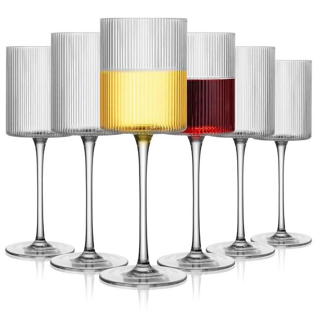LUXULISH Ribbed Square Wine Glasses Set of 6, Vintage 13Oz White Red Wine Glass, Hand Blown Crystal Wine Glasses - Gifts for Women, Men, Wedding, Anniversary, Christmas, Birthday