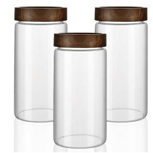 3 Pack 40 oz/1200 ml Clear Glass Storage Canister with Airtight Wooden Screw On Lid, Large Tall Decorative Glass Container Jar Set for Coffee, Nut, Tea, Candy, Cookie, Cereal, Sugar, Flour