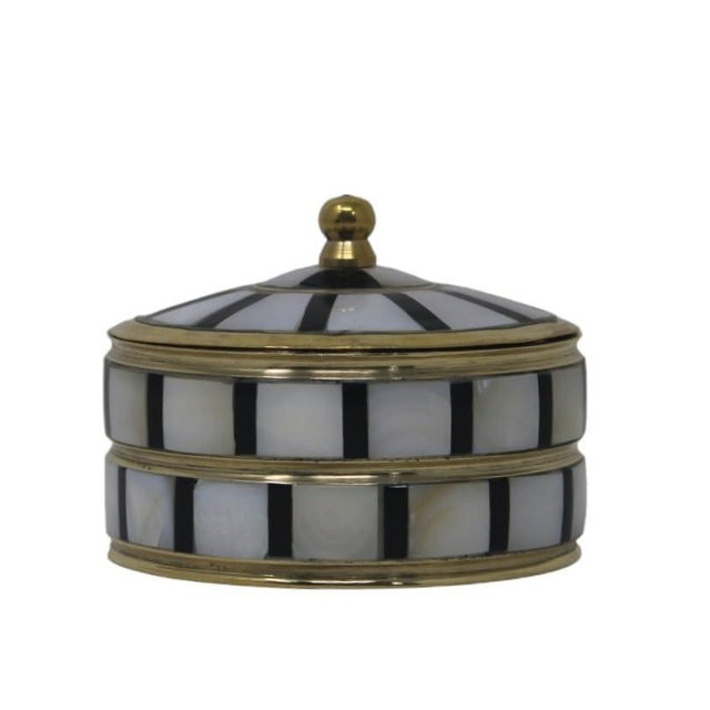 HANDTECHINDIA Round Hand Painted Decorative Jewelry Trinket Case with Mother of Pearl Sindoor Box/Coin Box for Women and Home Decor