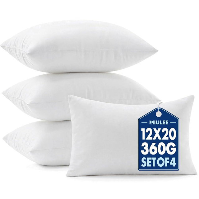 MIULEE Pillows Inserts, Pack of 4 12x20 Inch 100% Virgin Microfiber Filling Throw Pillows for Bed Couch Sofa