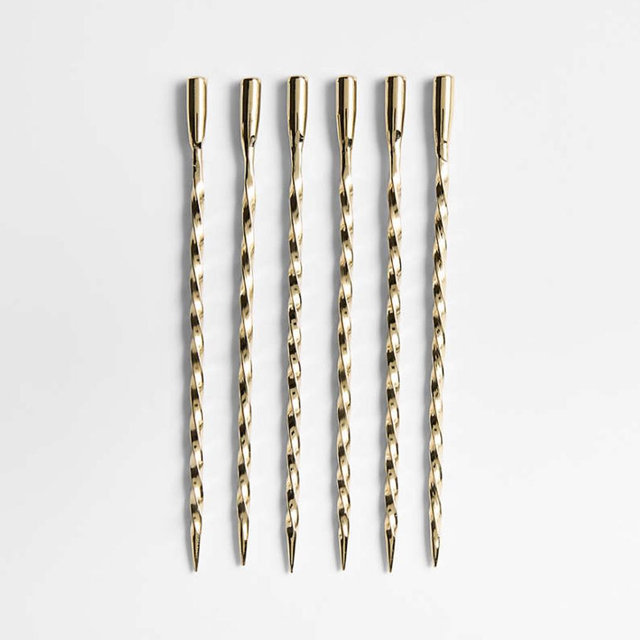 Brass Twisted Martini Picks, Set of 6