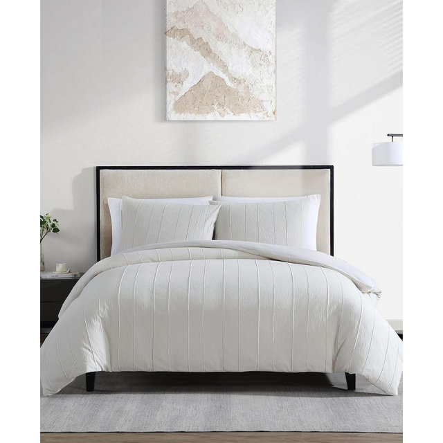Vera Wang Woven Tucks Jacquard 3-Pc. Duvet Cover Set, Queen