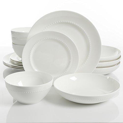 Gibson Elite 99846.16RM Embossed Bone China 16 PIece Double Bowl Dinnerware Set White
