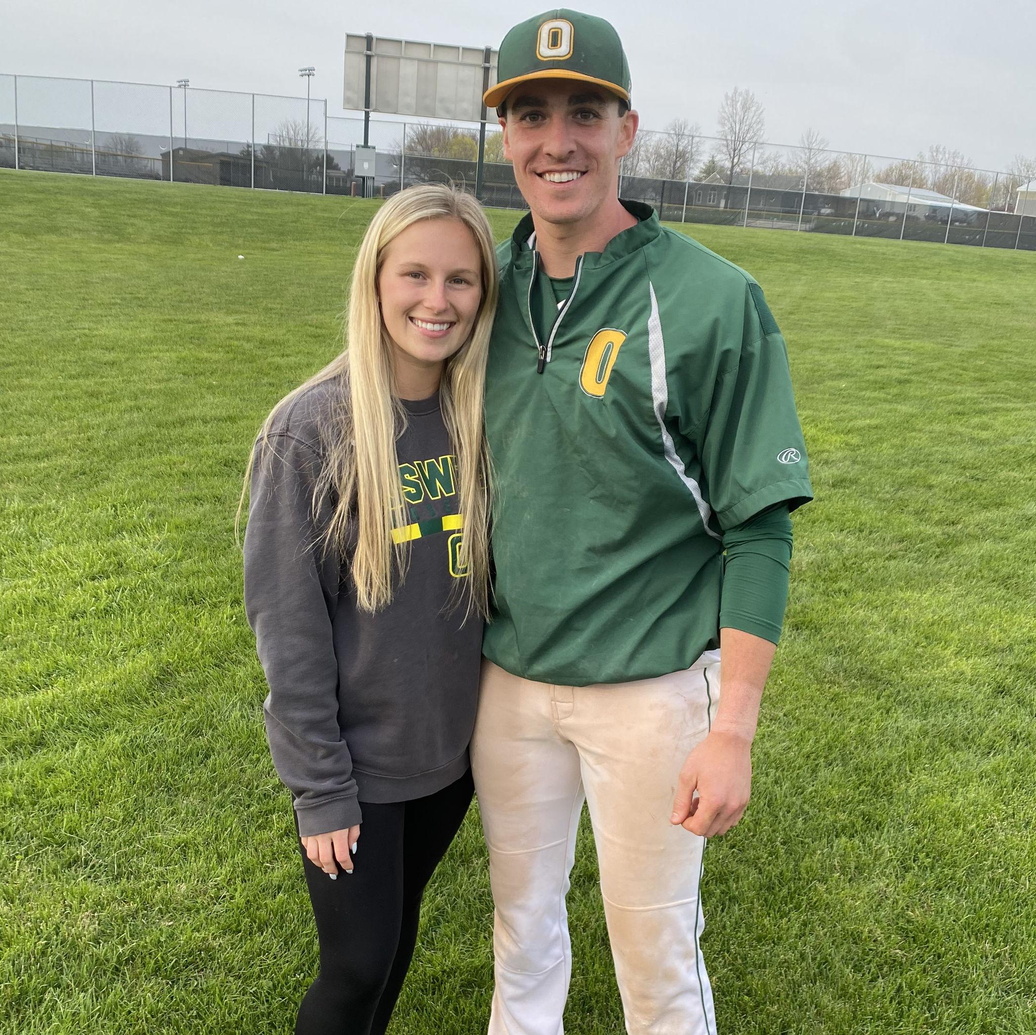 Kyle playing baseball at SUNY Oswego in April, 2021.