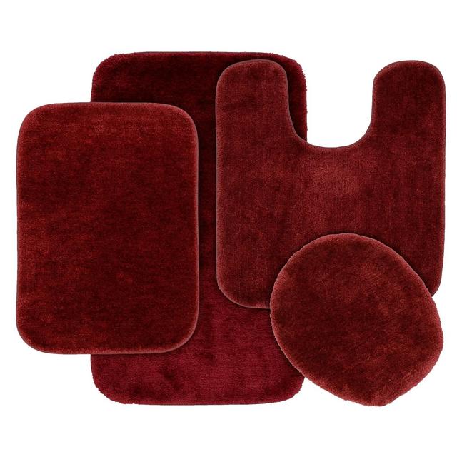 4pc Traditional Nylon Bath Rug Set Red - Garland Rug