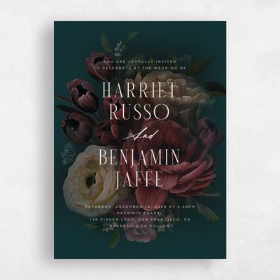 Dark Emerald, Green Wedding Invitation - Malina Portrait