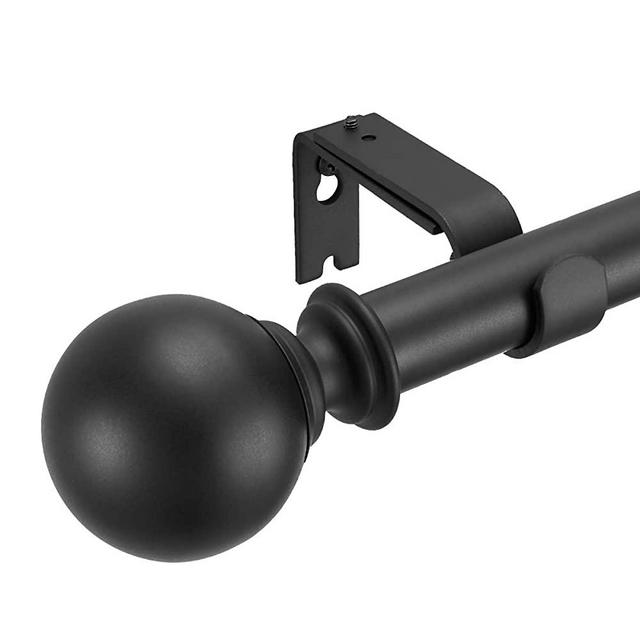 Mayrhyme Adjustable Window Curtain Rods 72-144 Inches,Quality Metal Drapery Rod Matte Black,Classic Round Finial Design,Single 1-Inch Diameter Curtain Rod Set