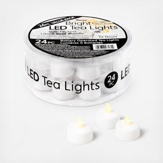 White Battery-Operated LED Tea Lights, Set of 24