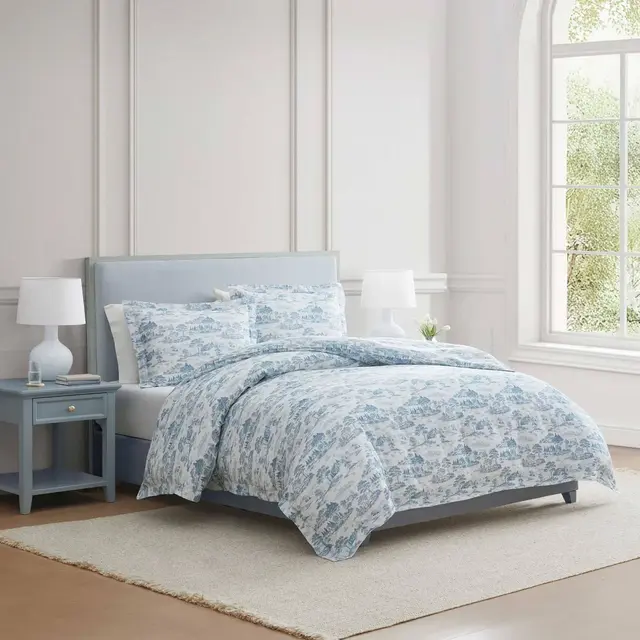 Martha Stewart Full/Queen Comforter Set Farmhouse Toile Blue