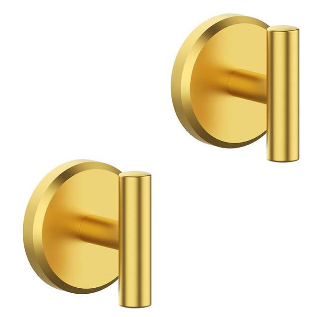 HOME SO Suction Cup Hooks T Shape for Shower, Bathroom, Kitchen, Glass Door, Mirror, Tile – Loofah, Towel, Bath Robe Holder for Hanging up to 15 lbs – Waterproof, Rustproof, Brushed Gold (2-Pack)