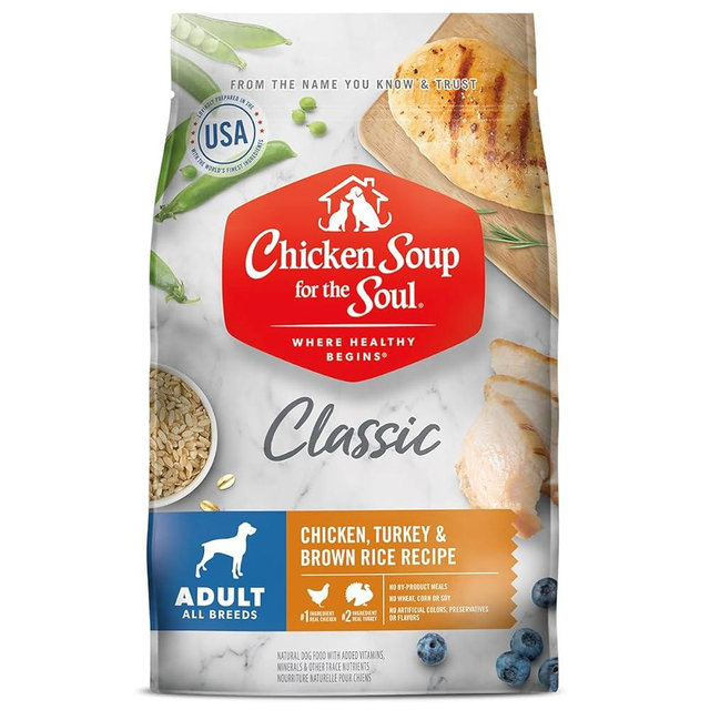 Chicken Soup for The Soul All Natural Premium Adult Dry Dog Food, Real Meat First Ingredient, No by-Products, Supports Gut & Immune Health, Chicken, Turkey & Brown Rice, 40lb