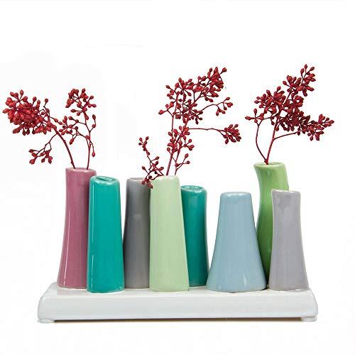 Chive - Pooley 2, 7.25" Long 3" Wide 4.5" Tall Unique Rectangle Ceramic Flower Vase, Small Bud Decorative Floral Vase Home Decor Centerpieces, Arranging Bouquets, Connected Tubes (Green, Pink, Blue)