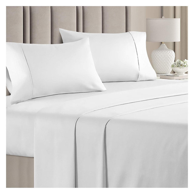CGK Linens 4 Piece 100% Cotton 400 Thread Count Sheet Set in White, Size Queen
