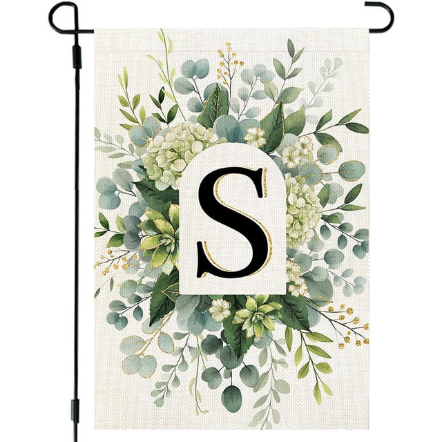 CROWNED BEAUTY Monogram Garden Flag Initial Letter S 12x18 Inch Double Sided for Outsdie, Small Spring Floral Family Last Name Welcome Decoration for Outdoor Lawn Yard