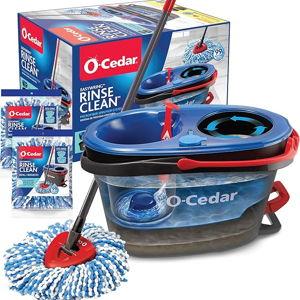O-Cedar RinseClean Spin Mop & Bucket System + 2 Extra Mop Heads| Clean with Clean Water | Removes 99% of Bacteria