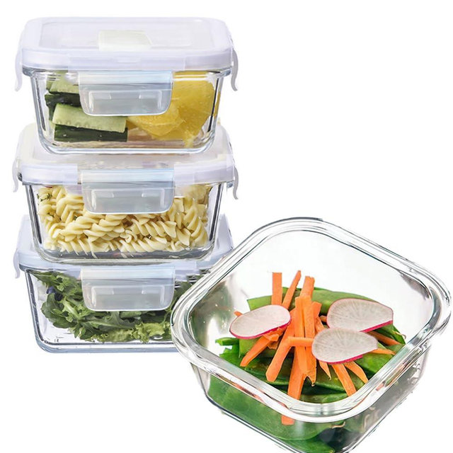 R.repad yay Square Glass Food Storage Containers, Small Square Glass Containers With Airtight Lids, 14oz Glass Meal Prep Containers, Glass Leak-proof Soup Container, Microwave Freezer Safe -(4PC)