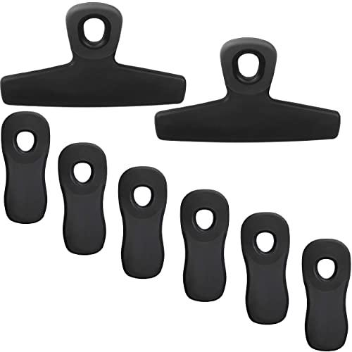 Cook with Color Set of Eight Bag Clips, 2 Large Heavy Duty Chip Clips and 6 Refrigerator Magnet Clips for Food Storage with Air Tight Seal Grip for Snack Bags and Food Bags (Black)