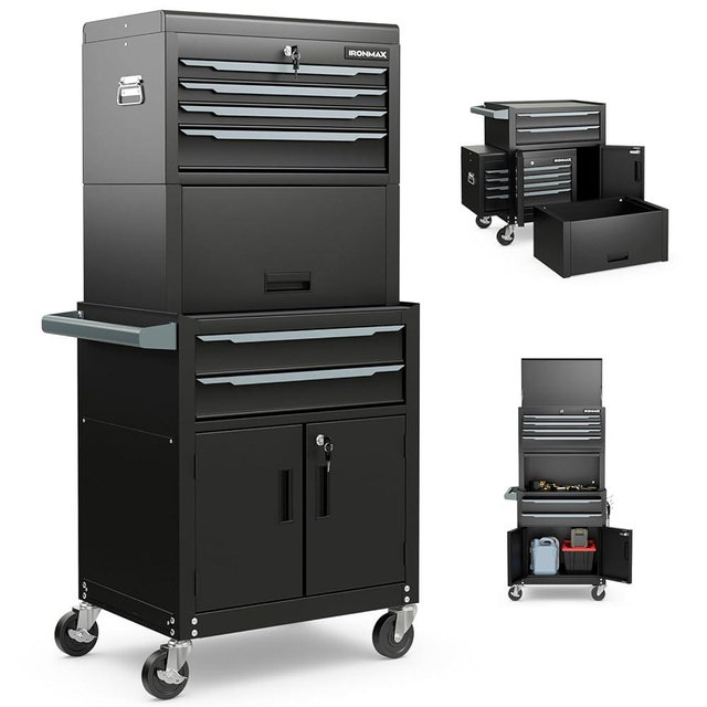 Goplus Tool Chest, 6 Drawers 3-in-1 Extra Large Tool Storage Cabinet with 4” Universal Lockable Wheels, Auto Lock, Protective Liner, Heavy Duty Rolling Tool Box for Garage, Workshop