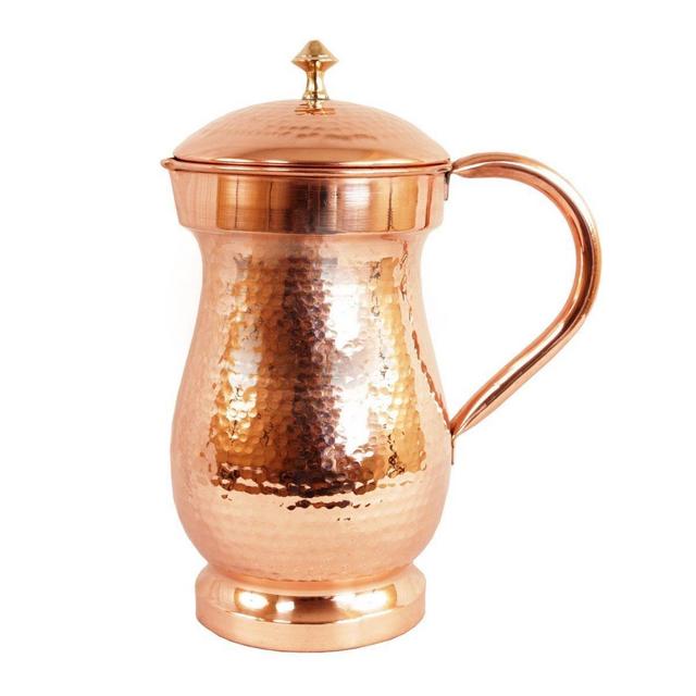 PARIJAT HANDICRAFT Handcrafted Pure Copper Water Pitcher Hammered Copper Jug Pitcher Capacity 57 Fluid Ounce Approx
