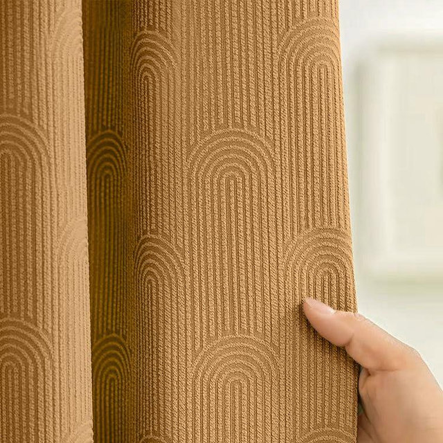 Awellife Boho Shower Curtains for Bathroom Linen Blend Fabric Brown Cotton Bohemian Mid Century Minimalist Arch 72" L X 72" W