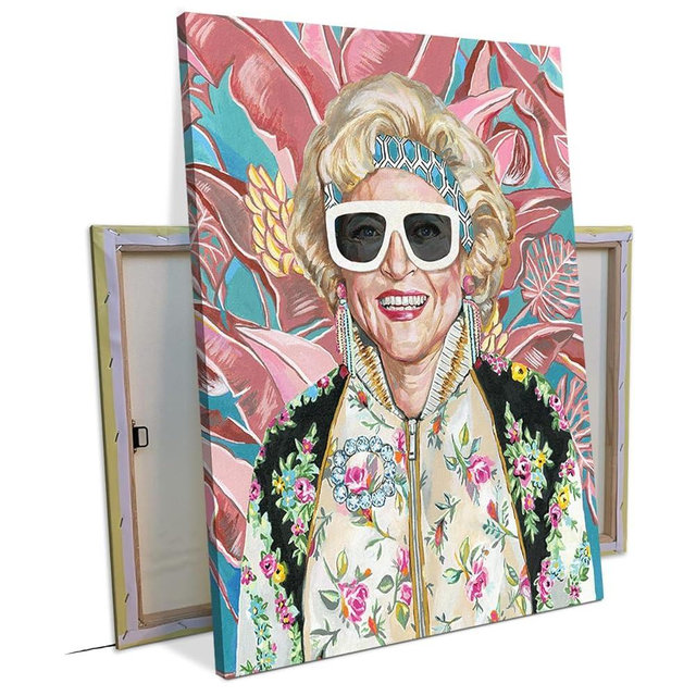 80s Artwork Fashion Golden Wall Art Girls Poster Betty White Poster For Woman Room Decor Rose Nylund With Sunglasses Canvas Prints (L16"xW12"-WoodFrame Ready to Hang) Pictures For Girl Dorm Wall Art Decor Gift