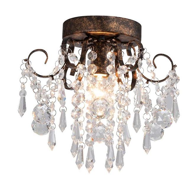 Q&S Small Crystal Ceiling Light Fixture Flush Mount,Black Ceiling Lights Modern Chandelier,Bedroom Hallway Closet Light Fixture Ceiling,Dia9.5" 1 Light.