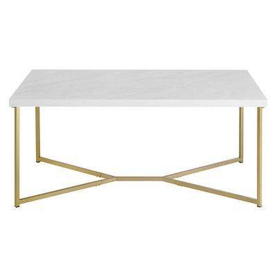 42" Leg Coffee Table White Faux Marble/Gold - Saracina Home