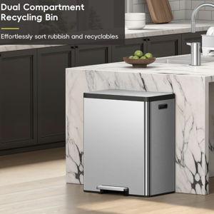 EKO EcoCasa II 36L+24L Dual Trash Can with Recycle Bin, Stainless Steel Garbage Can with Lid, Deodorizer Compartment, Odor-Proof and Fingerprint Resistant