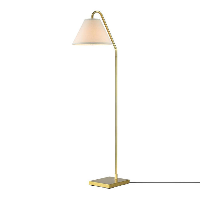 GLOBE Electric 61000147 62" Floor Lamp, Matte Brass, Beige Fabric Shade, On/Off Rotary Switch on Socket, 6-Foot Clear Cord, Reading Light, Bedroom, Living Room, Home Decor