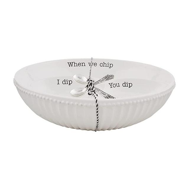 Mud Pie Circa Chip And Dip Bowl Set, White dish 3" x 12" dia | spoon 3 1/2"