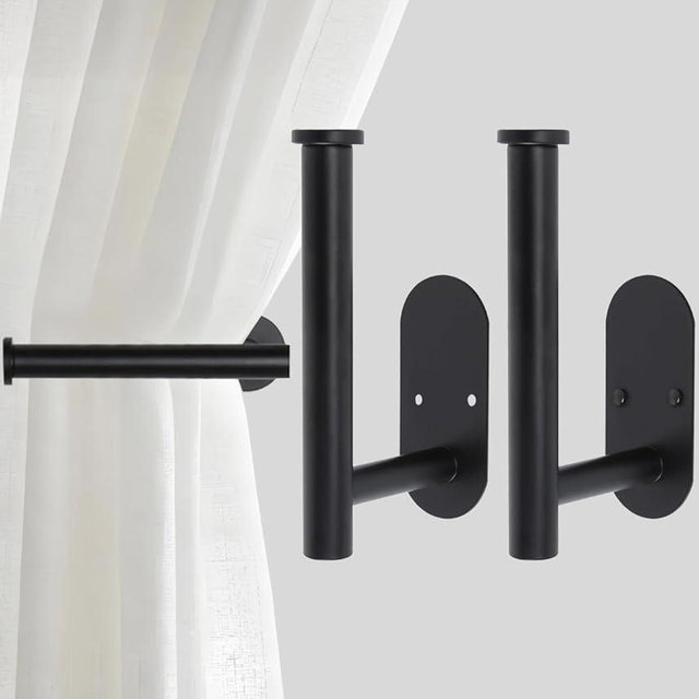 Curtain Tiebacks Hooks Wall Mounted, Curtain Holdbacks Screw-in, Curtain Holders for Drapes, Curtain Pull Backs, Curtain Tie Backs 304 Stainless Steels, 2pcs Black