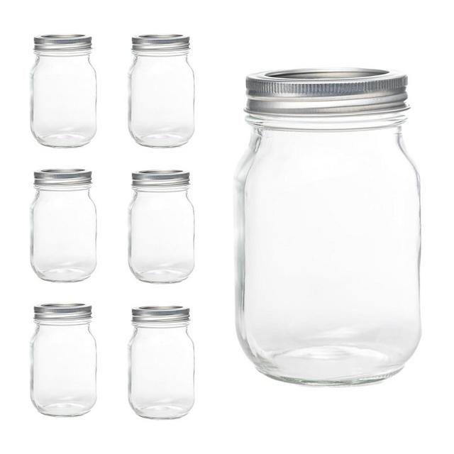 Lonriva 6 Pcs Mason Jars 16oz Regular Mouth, Glass Jars with Silver Metal Lids and Rings, Canning Jars for Overnight Oats, Food Storage, Dry Food, Snacks, Candies and More