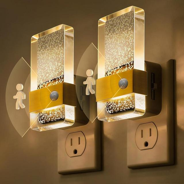 L LOHAS LED Motion Sensor Night Light, 2 Pack Night Lights Plug Into Wall Motion Activated and Dusk to Dawn Sensor, 0-100LM Dimmable Nightlight, Warm White Nightlights for Bathroom, Hallway, Gift