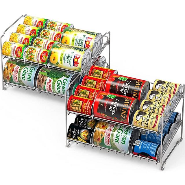 2 Pack SimpleHouseware 2 Tier Can Rack, Silver