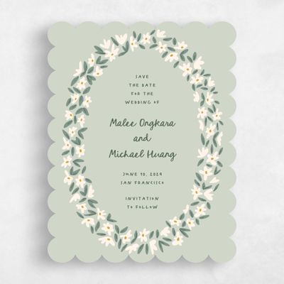 Green Scalloped Wedding Save the Date - Marguerite Portrait