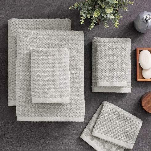 Welhome Franklin 100% Cotton Textured Towel (Silver Grey)-Set of 6 - Highly Absorbent -Combed Cotton -Durable-Low Lint - 600 GSM - Machine Washable : 2 Bath Towels - 2 Hand Towels - 2 Wash Towels