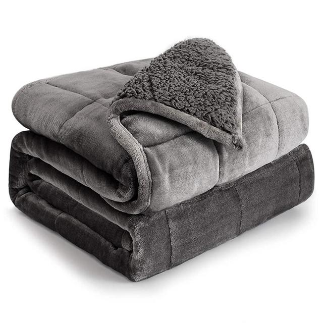 Cottonblue Sherpa Fleece Weighted Blanket 12lbs, Sherpa Flannel Cozy Plush Bed Blanket, Fuzzy Sherpa Flannel Bedding Blanket Throw, Minky Soft Blanket for Sofa Bed,48 x 72 inches,Grey